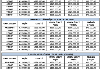 2026-2027 Eğitim Yılı Okul Ücretleri